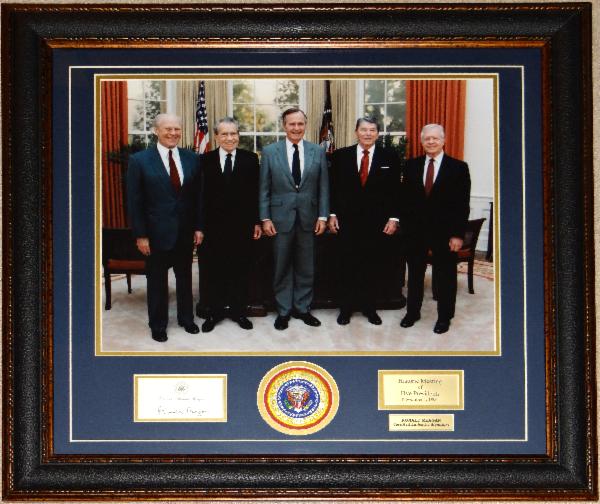 Five Presidents Over-sized Historic Photo Display with Signed Post-It-Note