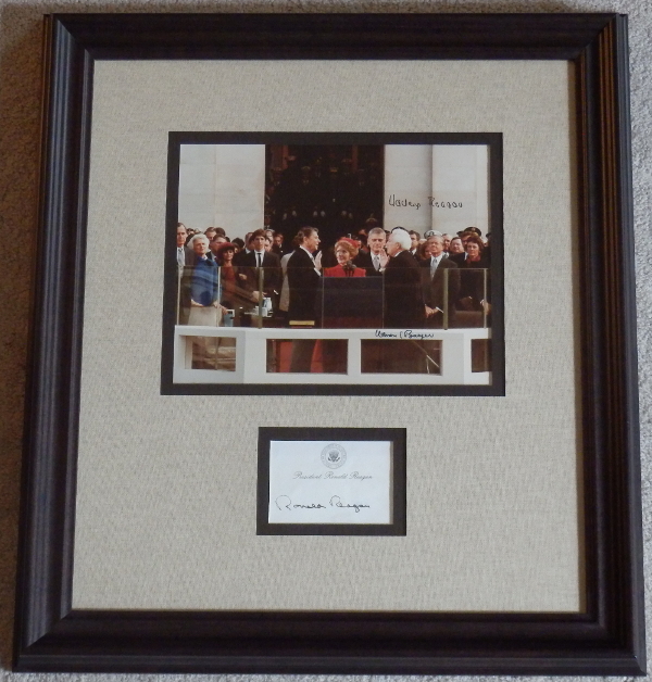 Ronald Reagan Inaugural Photo signed by Nancy Reagan and Chief Justice Warren E. Burger with Reagan signed Post-It-Note