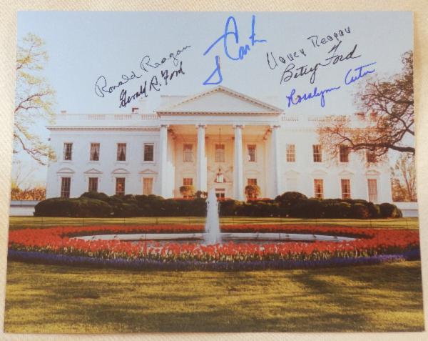 White House Photo Signed by President and Mrs. Reagan, President and Mrs. Ford and President and Mrs. Carter
