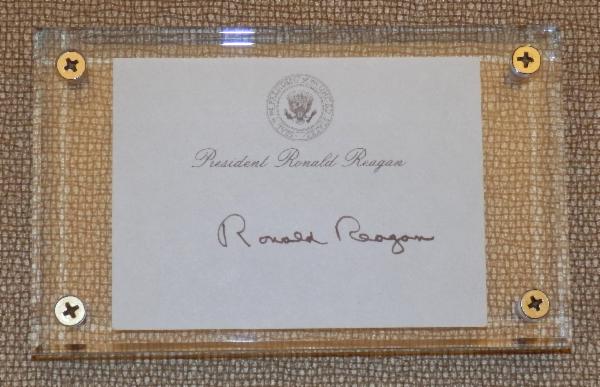 Ronald Reagan Signed Post-It-Note with Lucite Display