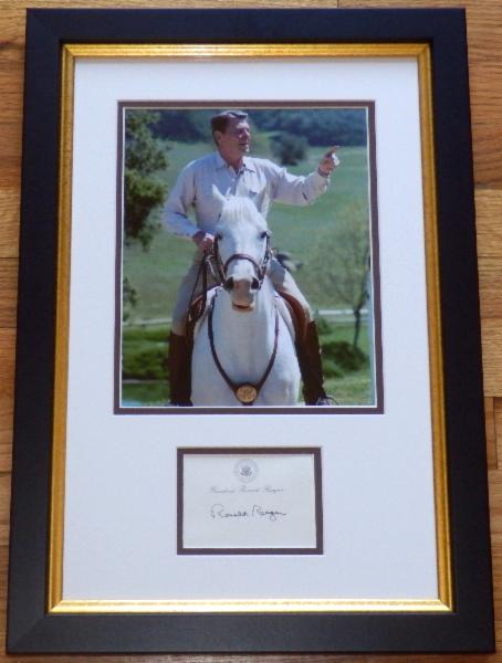 Ronald Reagan on Horseback Display with Signed Post-It-Note