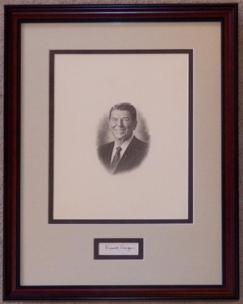 Ronald Reagan Classic Engraving as President Display with Signature Cut