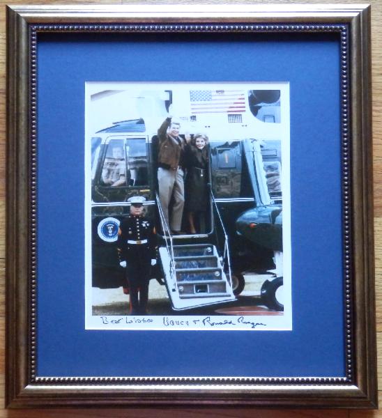NEW ITEM President Reagan and Nancy Reagan Signed and Inscribed 8 X 10 Color Marine One Photo Framed
