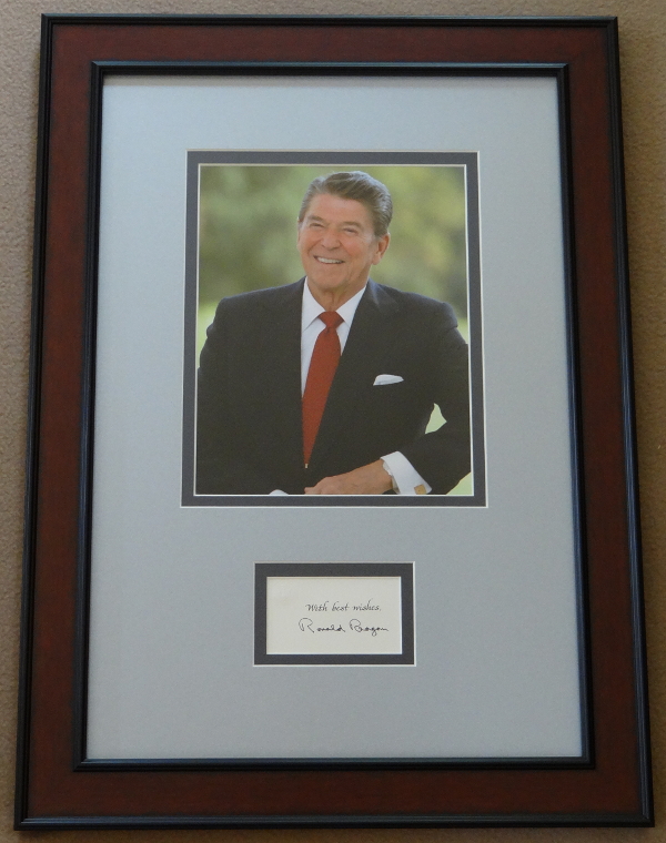 Ronald Reagan Color Portrait with Rare Signed Presidential Seal Embossed Card