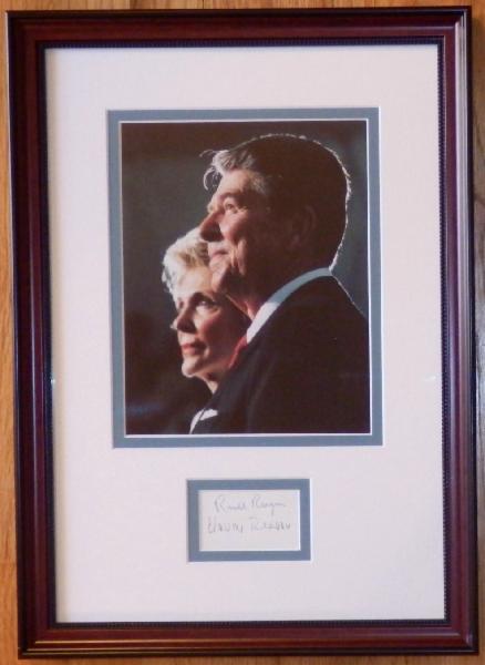 Ronald and Nancy Reagan Display with a Signature Cut Signed by Both