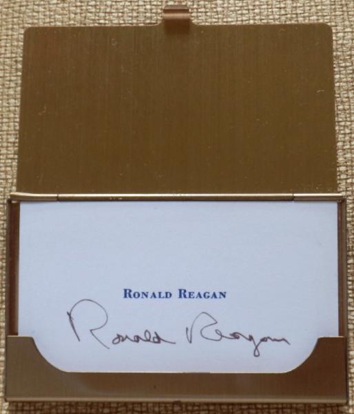 NEW ITEM Ronald Reagan Signed Business Card with POTUS Seal Business Card Holder