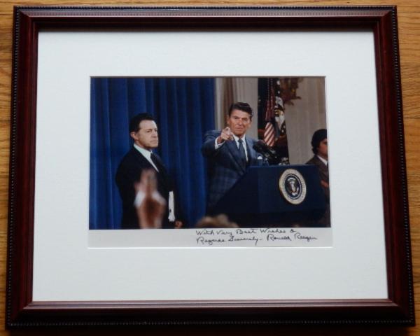 NEW ITEM Ronald Reagan Signed with Rare Inscription 10 x 8 Color Photo Framed