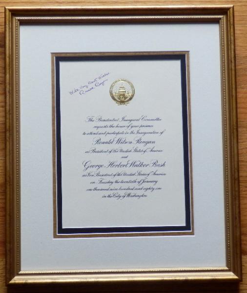 NEW ITEM Ronald Reagan Signed and Inscribed 1981 Inaugural Invitation Framed