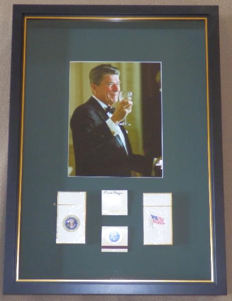<font face=DejaVu Sans, sans-serif>NEW ITEM President Reagan Rare Signed White House Matchbook Framed with White House Cigarettes in Shadowbox Display</font>