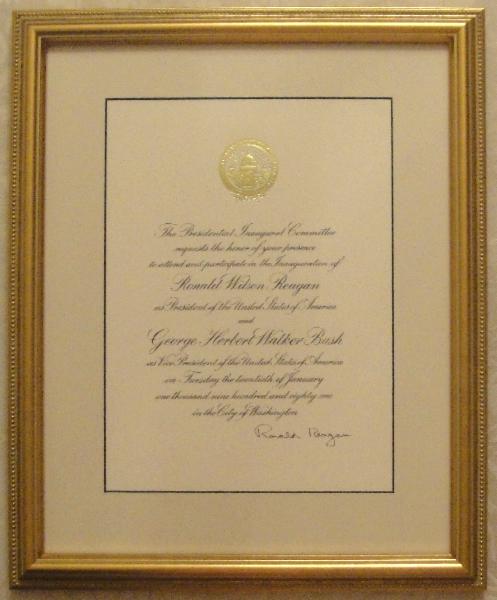 Ronald Reagan and Nancy Reagan Signed 1981 Inaugural Invitations Framed, Matched Set of Two